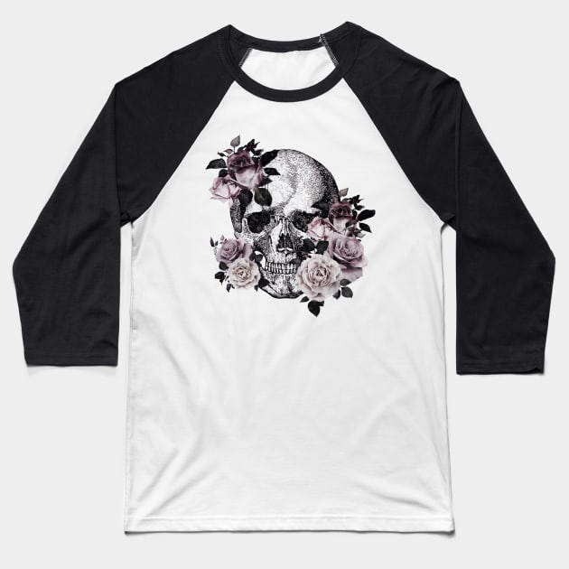 Tribe skull art design with roses Baseball T-Shirt by Collagedream